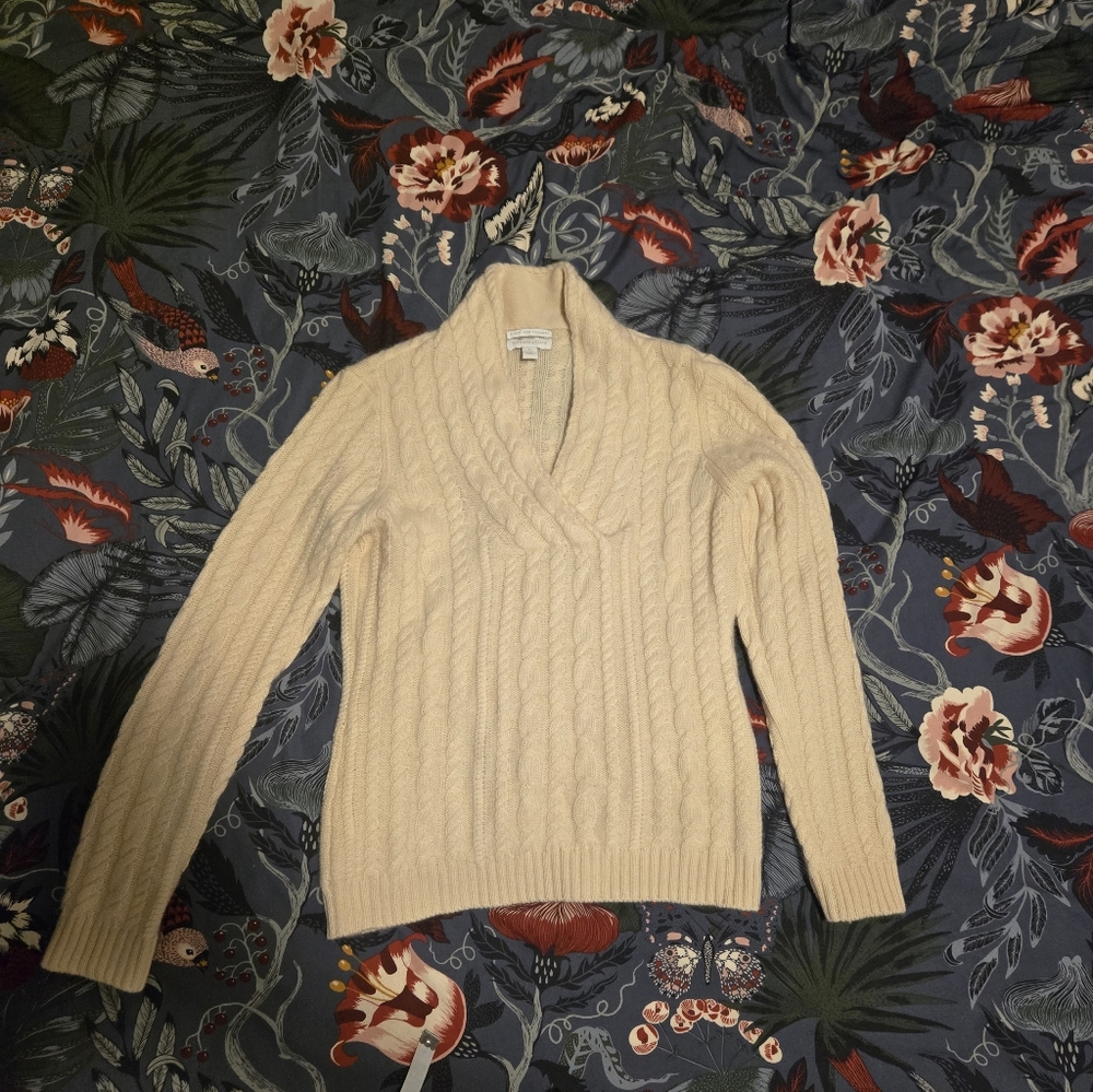 Charter Club Cream Cable Knit Cowl Sweater 100% Cashmere